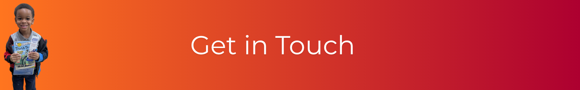 contact banner with child holding books